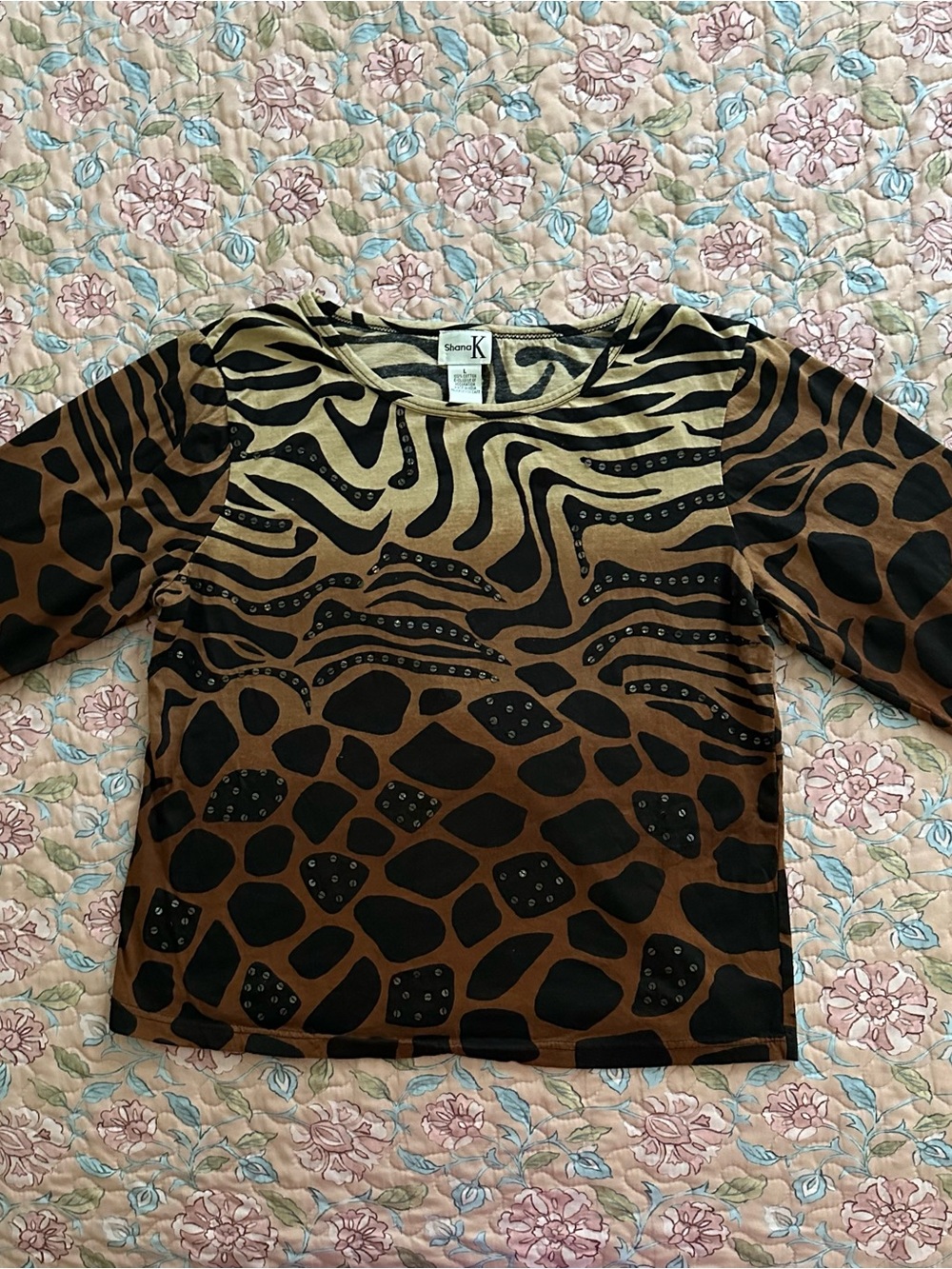 Shana K Vintage Leopard Tiger Print Sequin Women’s Top